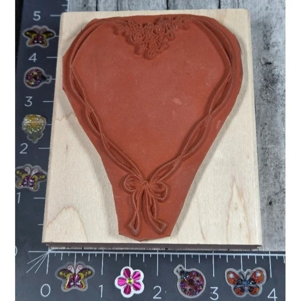 Stampin' Up! Floral Ribbon Heart Love Frame 1997 Rubber Stamp Wood #B15
